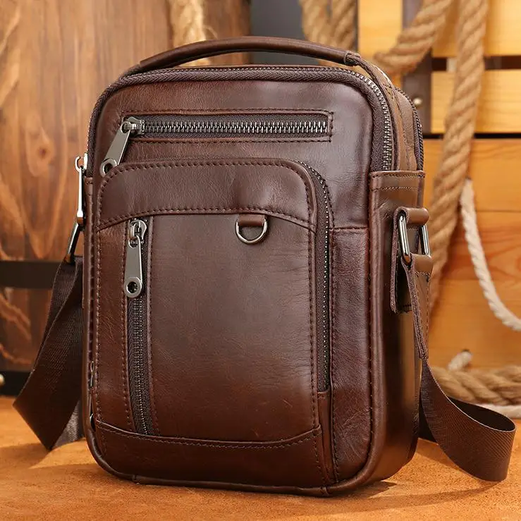 

Drop Shipping custom logo men messenger bags casual small leather side bags genuine leather men's shoulder bag, Black/coffee/brown