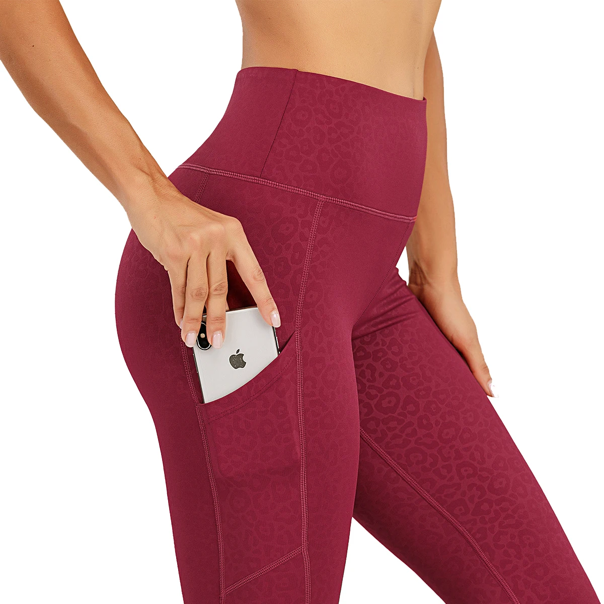

Women High Waist Quick Dry Stretchy Leopard Yoga Leggings with Side Pockets