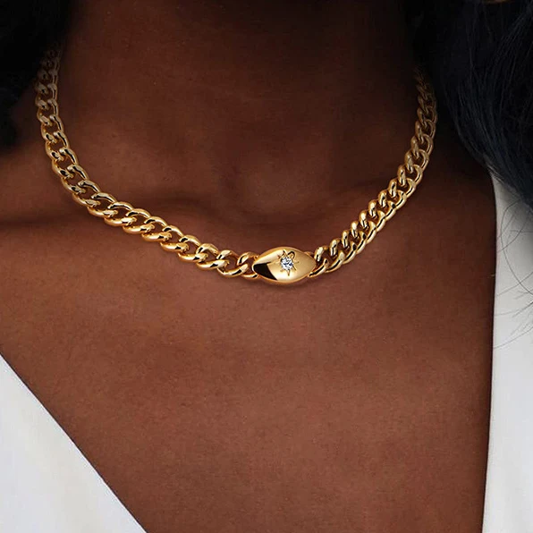 

Factory Wholesale Hip Hop 18k Gold Plated Adjustable Vintage Jewelry Choker Thick Chain Devil Evil Eye Cuban Link Chain Necklace