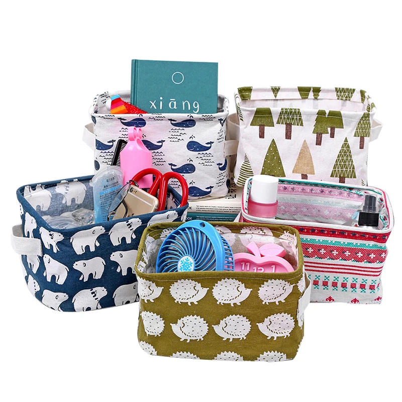 

Linen Desktop Storage Boxes Waterproof Toy Sundries Storage Baskets Cosmetic Underwear Storage Organizer Office Stationery, Picture