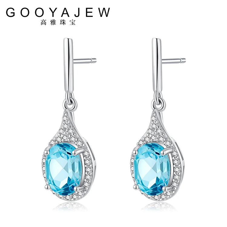 

GOOYAJEW Topaz 925 Sterling Silver Stud Earrings 2022 New Trend Women Blue Stone Gem Gemstones Gift S925 Fine Jewelry 5020