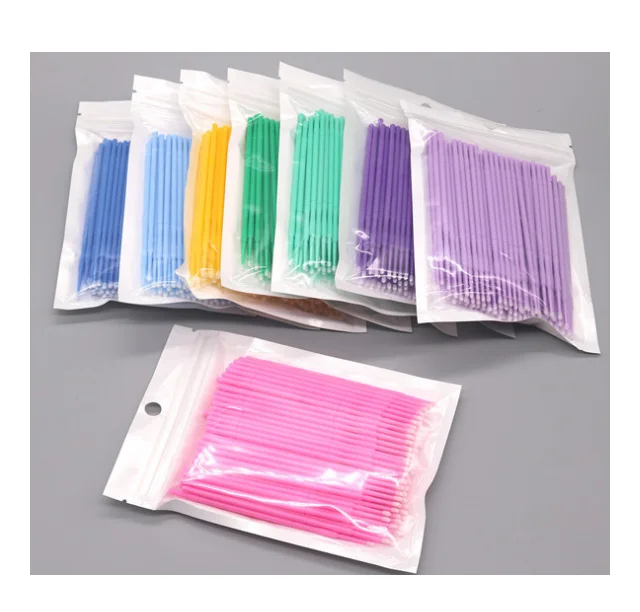 

Micro brush for Eyelash extention 100pcs pack Microswab Disposable Dental microbrush, Blue, purple, green, black and white