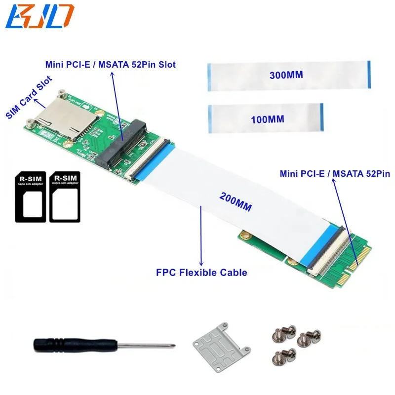 

Mini PCI-E MPCIe Msata Adapter Flexible Extension Cable with SIM Slot for Test WIFI Module 3G 4G LTE Modem and Msata SSD, Green