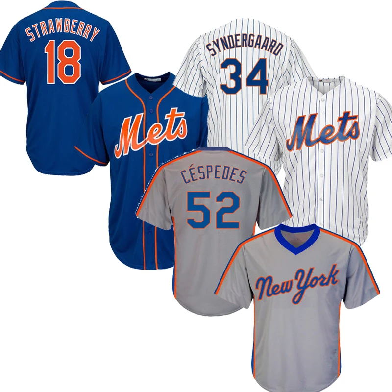 

New York Mets 18 Darryl Strawberry 34 Noah Syndergaard 52 Yoenis Cespedes Free Shipping baseball Jerseys