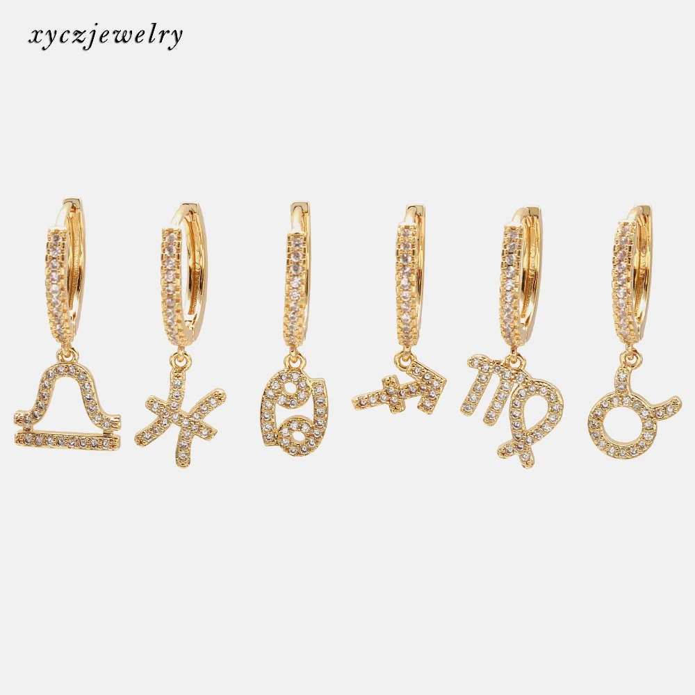 

2021 Aries Gemini Libra white cz hoop earrings beauty jewelry fashion earrings zodiac pendant