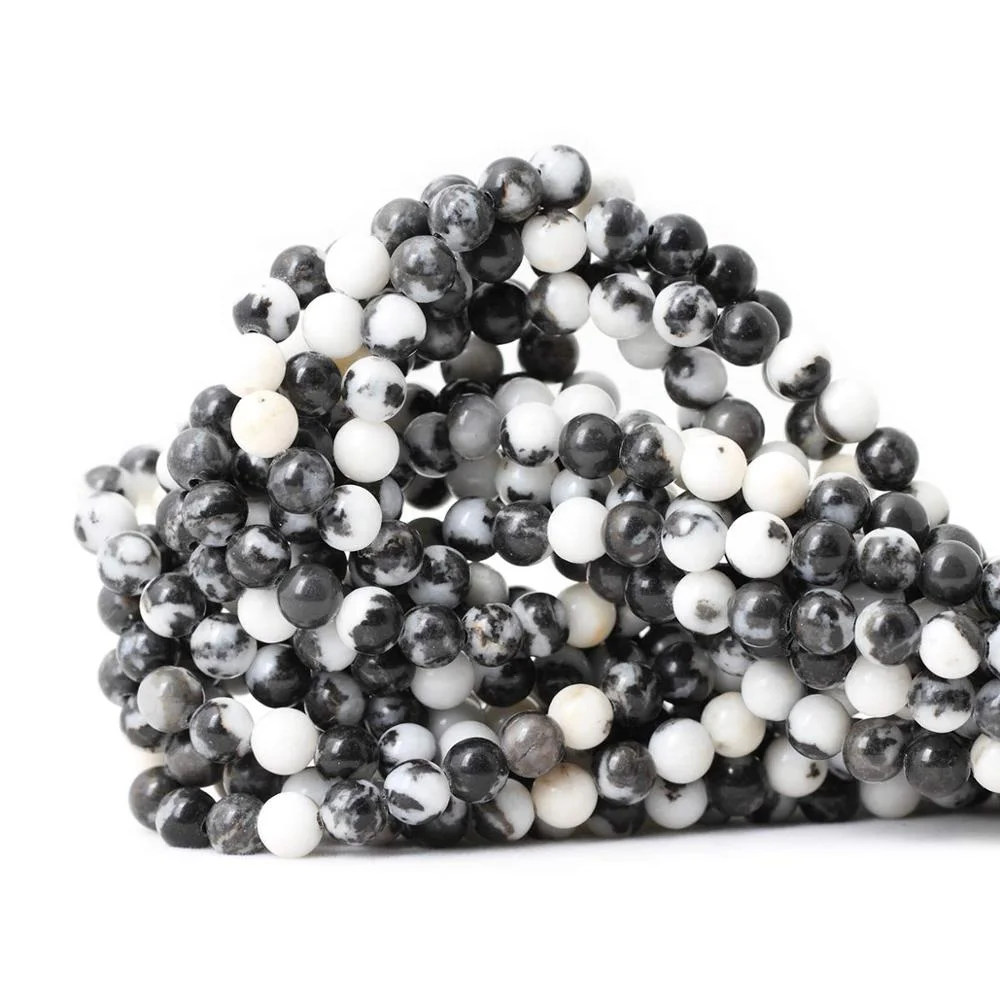 

8mm Natural Black White Zebra Jasper Gemstone Round Loose Stone Beads, Colorful