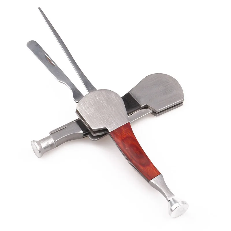 

3 in 1 Stainless Steel Tobacco Pipe Cleaning Tool Tamper Pick Spoon Reamer Wooden Tamper Knife Smoking Tools, Red black