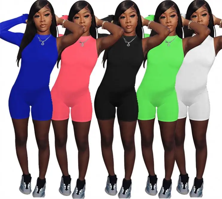 

PEARL High Quality Solid Color Full Sleeve Irregular One Piece Short Jumpsuit Bodycon Women Casual Summer Rompers