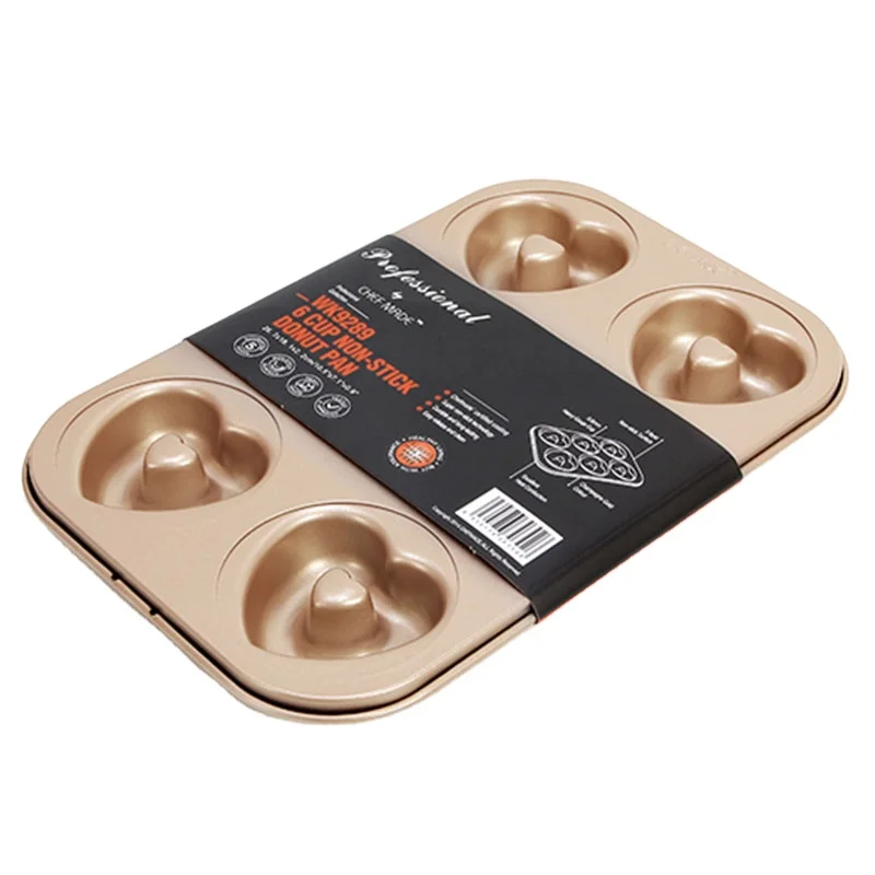 

CHEFMADE Non-stick 6 Cavity 6-Cavity Nonstick Carbon Steel 6-well Mini Donut Shaped Mold Cupcake Baking Pans For Oven, Champagne gold