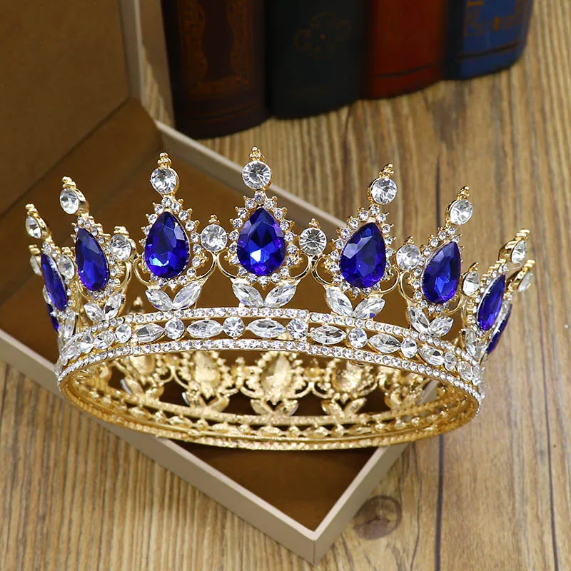 
NeeFu WoFu Glorious Simulated Red Ruby Crystal Pageant Full Circle Crowns Bridal Gold Tiaras Multicolor rhinestone Crown 