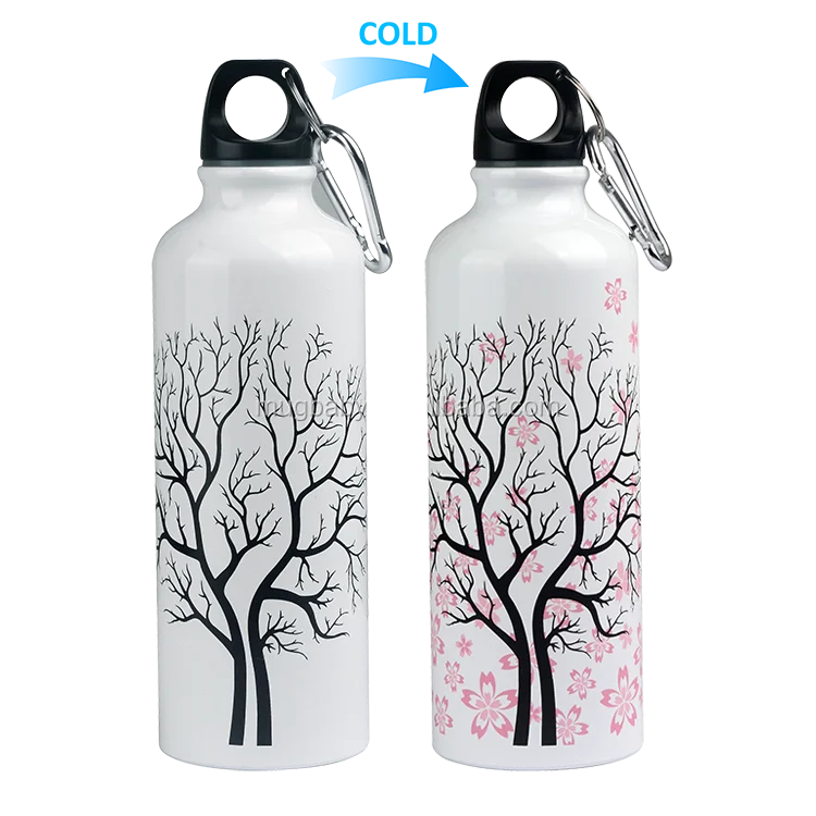 

Ins hot! Cold color change sakura flower printing metal aluminum bike sports water bottle, Customized colors acceptable