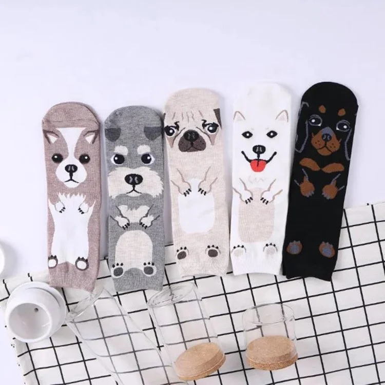 

Cute Animal Dog Schnauzer Pug Dachshund Chihuahua Cartoon Women Cotton Quarter Crew Socks, 5 colors