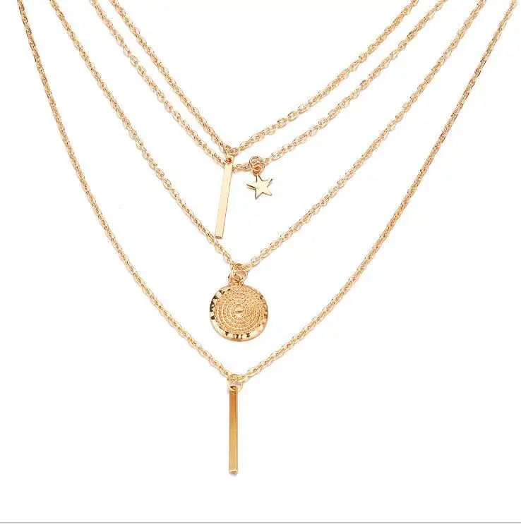 

2021 Collier Chain Necklace Multilayer Moon Alloy Metal Disc Gold Pendant Necklace for Women New Trend Female Jewelry Collar