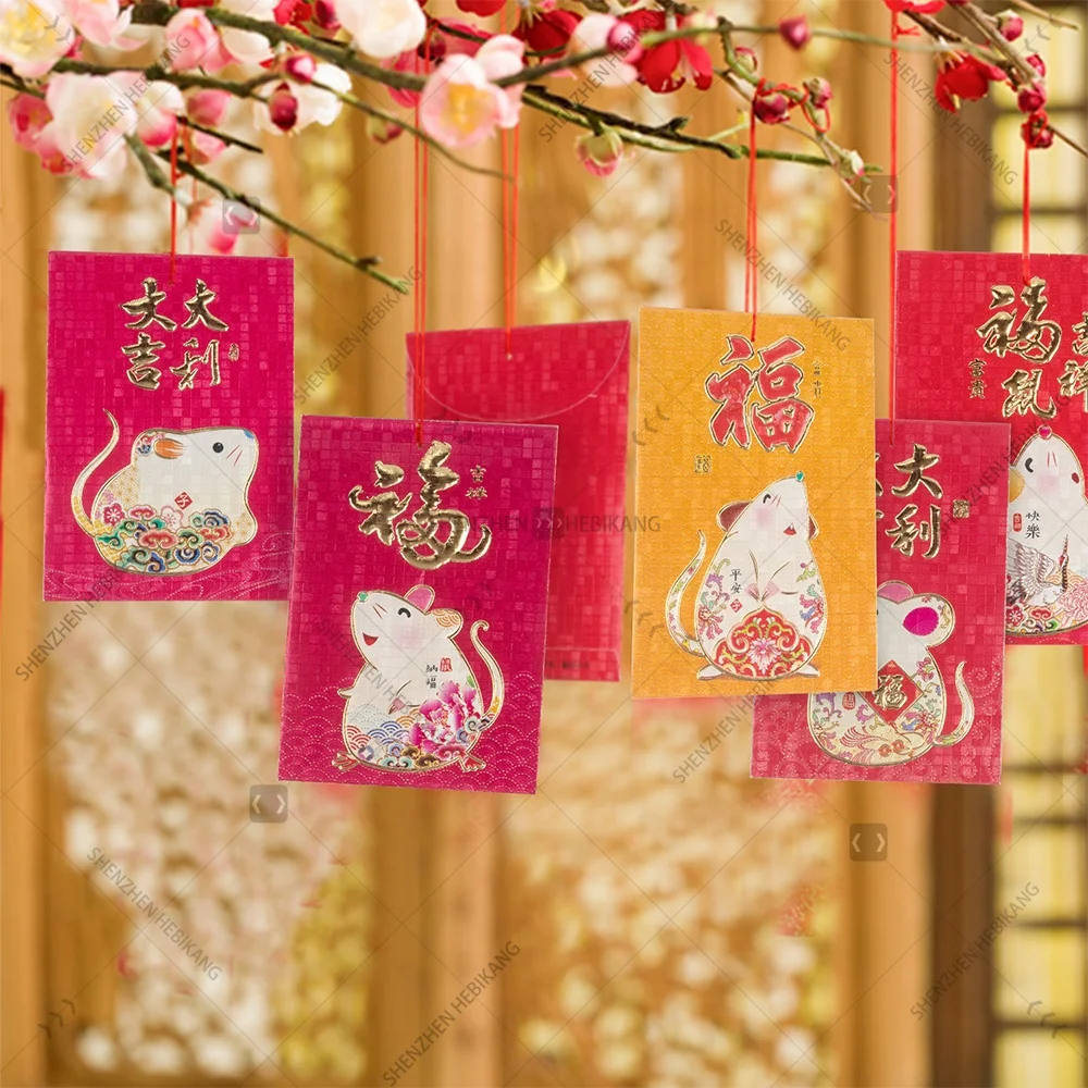 Custom Chinese New Year Decoration Red Envelope 6pcs/bag Lucky Tao Hong