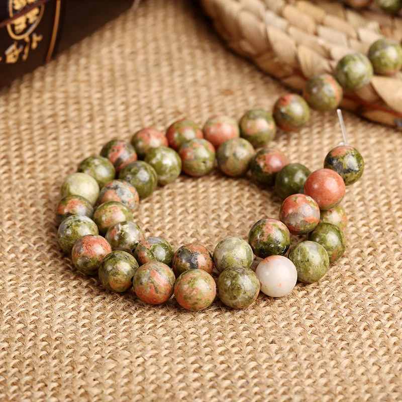 

Wholesale High Quality Natural Gem Stone Faceted Unakite Jasper Loose Round Beads For Jewelry Necklace Bracelet Making, As picture