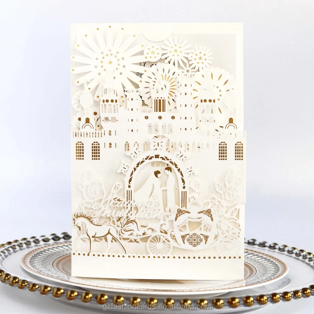 

Laser Wedding Invitation Card Carriage and Castle Invitation