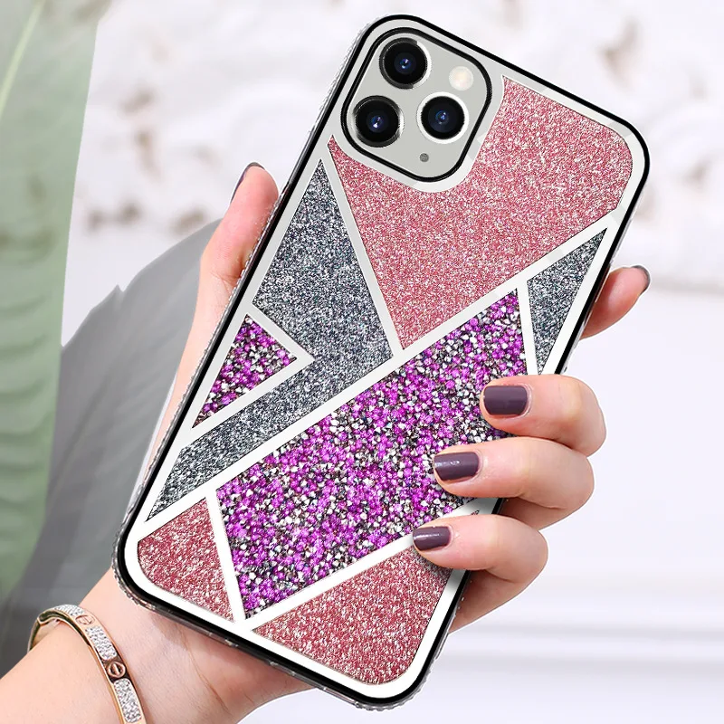

Luxury Bling Diamond Mirror TPU PC Movil Funds Glitter Cell Phone Case for iPhone 11 12 Pro Max Women's Cell Cover, Rose red;green;golden