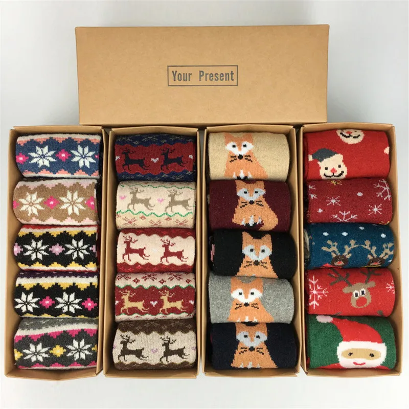 

Women Gift Boxed Package 5pairs Rabbit Wool Christmas Winter Socks Female Thickened Warm Ladies Girls Students Socks, As the picture display