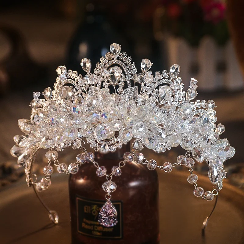 

Bridal Crown Headdress Korean Crystal Eyebrow Pendant Crown Wedding Birthday Banquet Dress Crystal Accessories