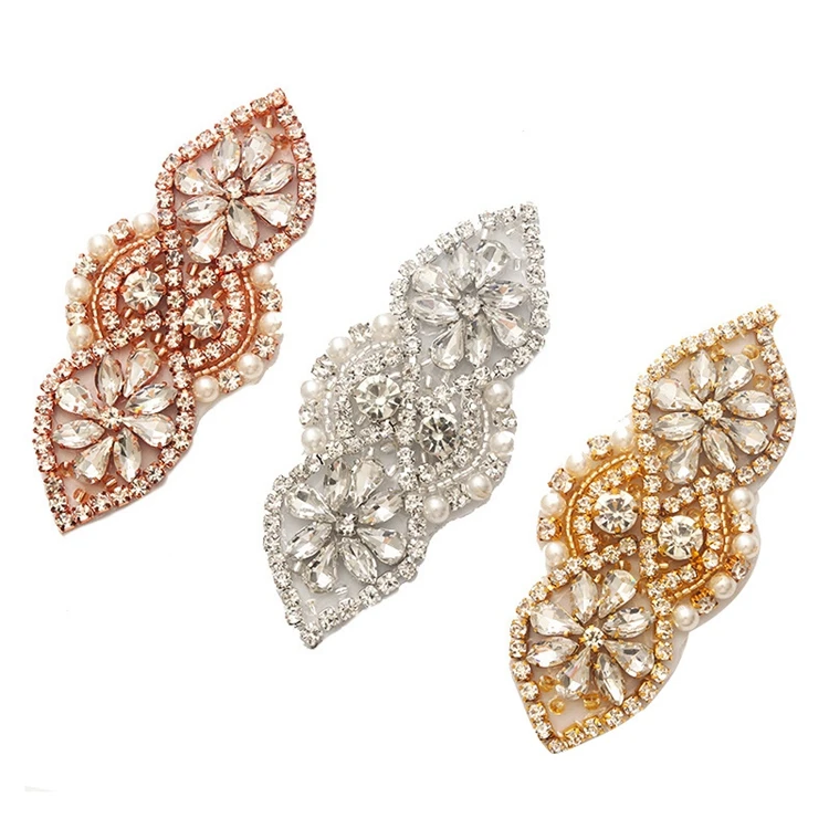 

Handmade Small DIY Iron on Rhinestone Applique Patches Floral Wedding Dress Bridal Accessories Applique, Silver,rose gold, gold
