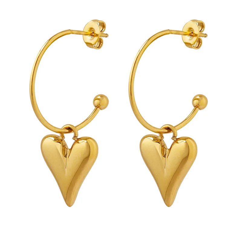 2025 Trendy 18K PVD Real Gold Plated Heart Drop Earrings Water Resistant 316L Stainless Steel Unisex Low MOQ Fashion Jewelry
