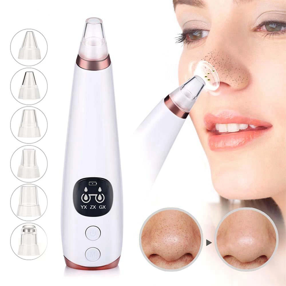 

6 Suction Ultrasonic Blackhead Remover Vacuum Skin Acne Removal Instrument Pore Cleaner Nose Facial Cleansing Massager Tool