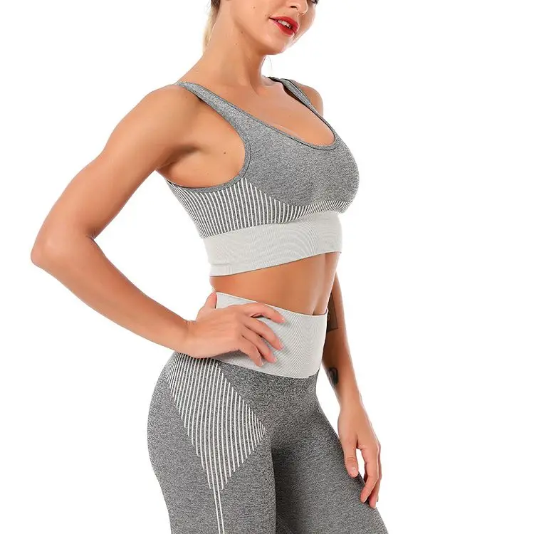 

European And American Popular Stripe Sports Bra Fitness Seamless Vest Women'S Yoga Suit