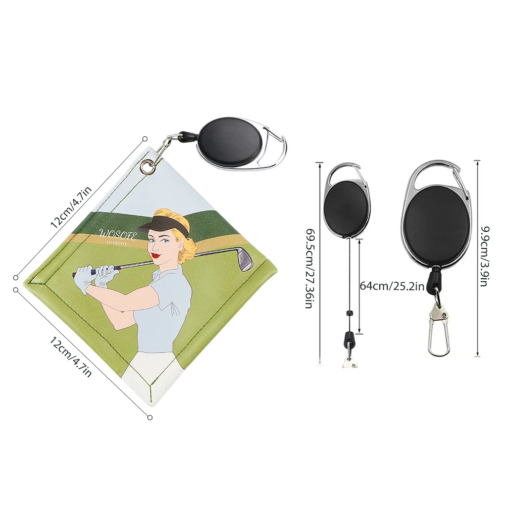 

New Design Golf Towel with Retractable Key Chain PU Leather Printing Portable Golg Blub Cleaning Tool