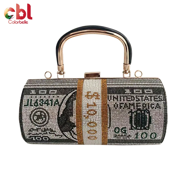 

Fashionable shoulder slant cross trendy USD Dollar clutch bag with handle rhinestone crystal evening bags women, Red, blue, yellow, grey