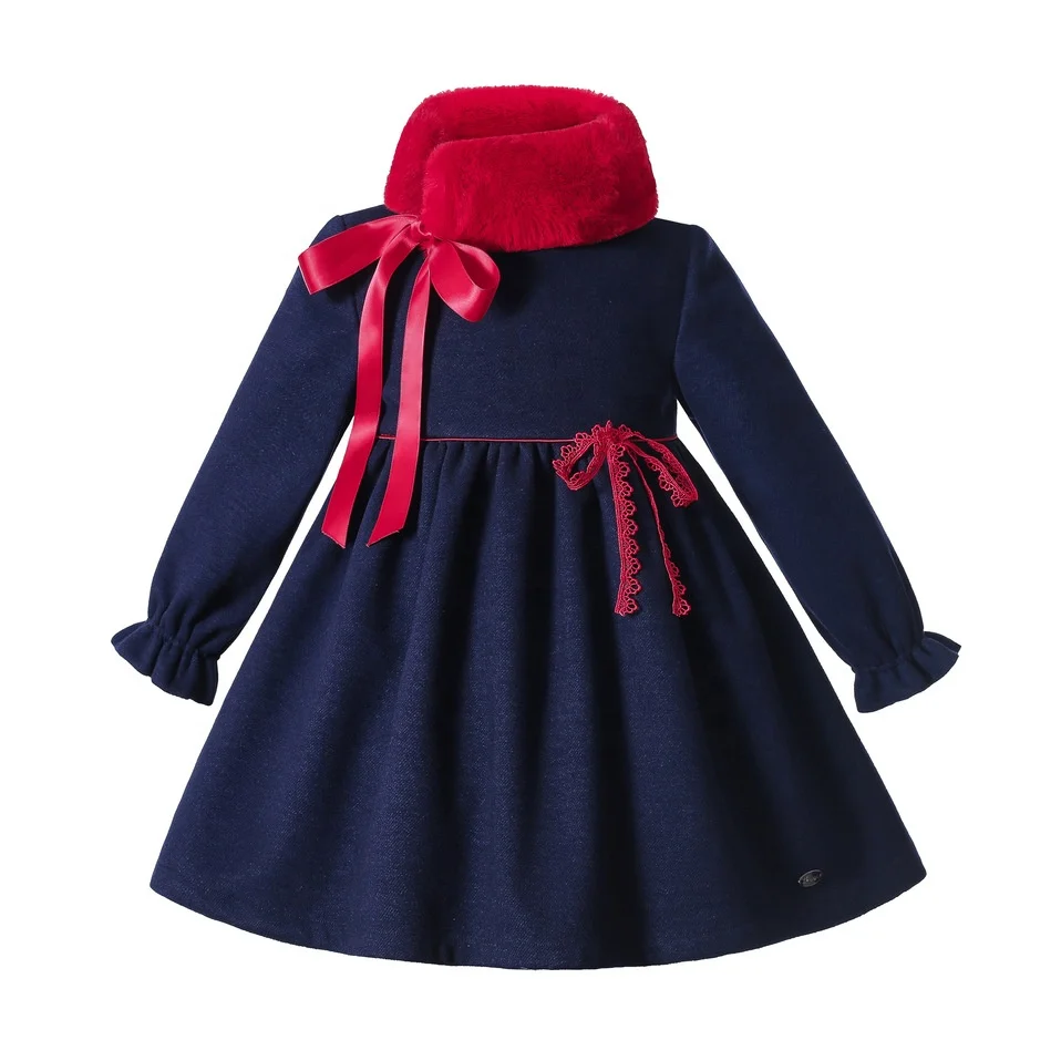 

Pettigirl High Quality Winter Ddress 2021 Luxurious Winter Blue Long Dress Princes Dresses for Girls