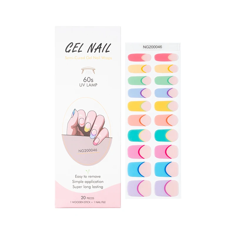 

Huizi high quality UV lamp French semi cured Gel Nail strips Non-Toxic Long Lasting semi cured Gel Nail Wraps