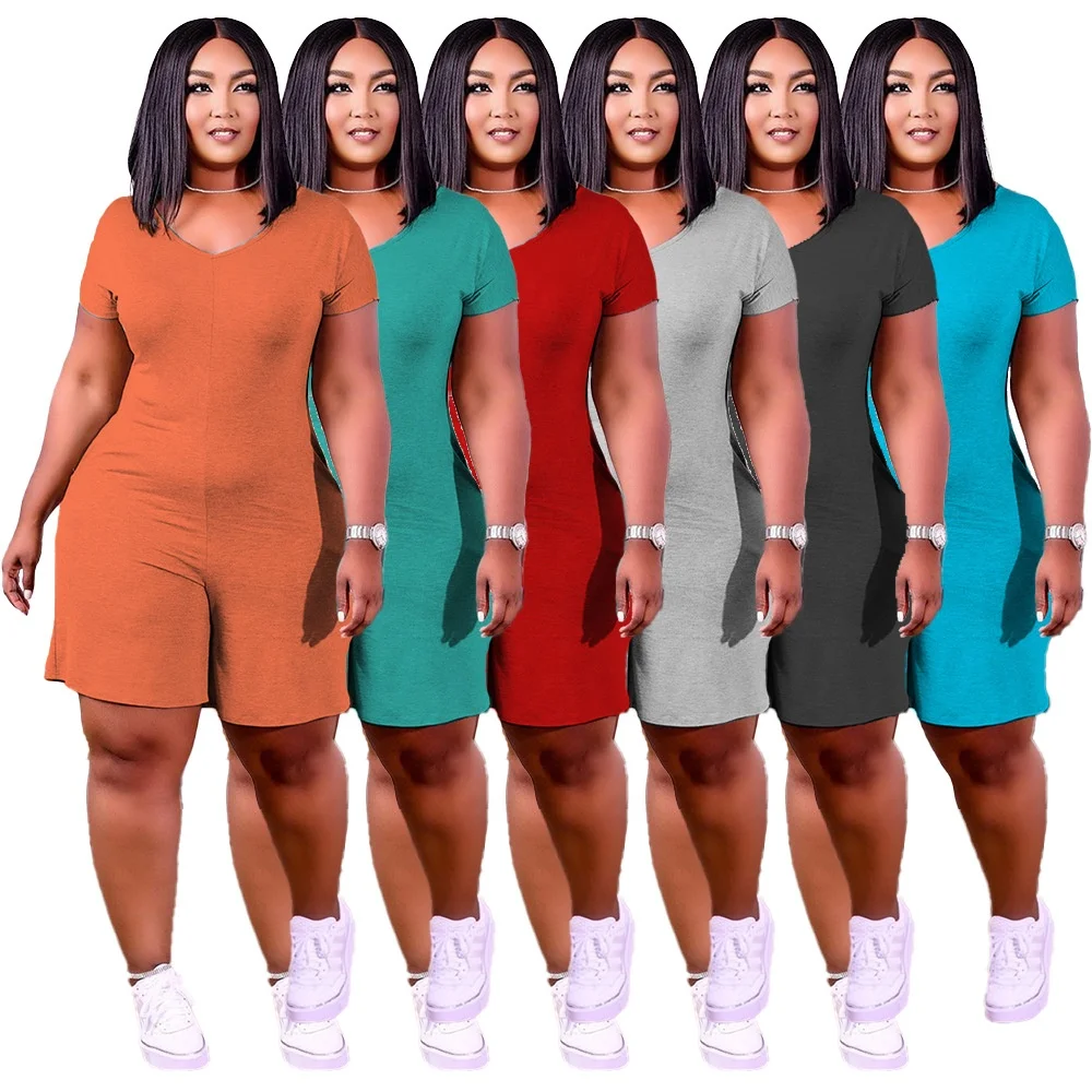 

LW - K5249 Custom logo plus size jumpsuit with pocket women summer short romper jumpsuit 2021