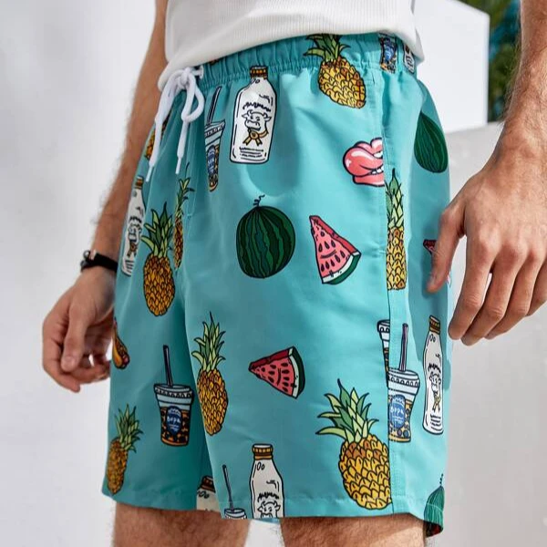 

Wholesale Loose high quality Breathable Quick Dry Shorts Mens Sports Summer Beach Shorts Men Fruit And Lip Print Swim Trunks