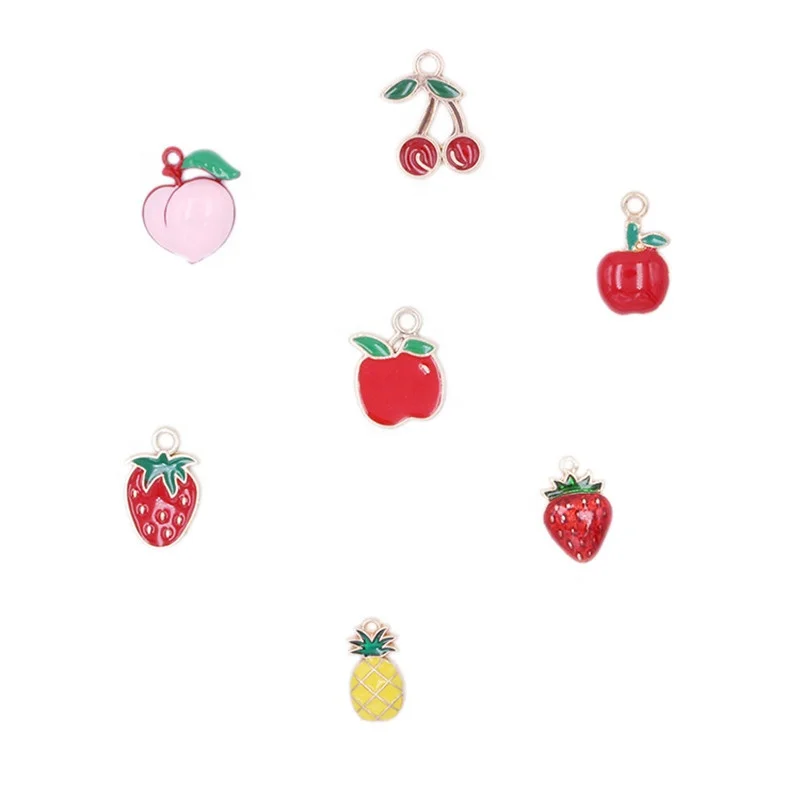

Fashion DIY oil drip Alloy Cute fruits Apple pineapple cherry trawberry juicy peach pendant charms for handmade jewelry charms, Picture show