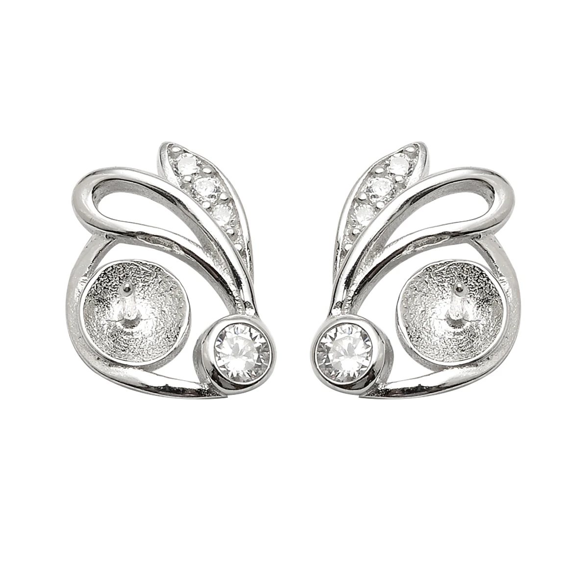 

SSE152 Cute Rabbit Earring Stud 925 Sterling Silver Settings Zircons Pearl Findings for Girls Women