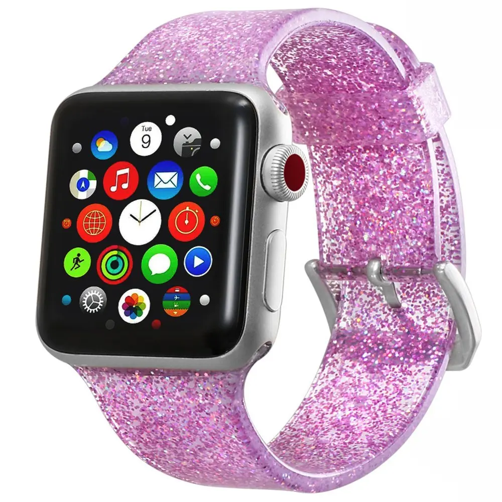 

Glitter soft with TPU case sports watch band for Apple watch 42mm 38mm, Shimmering Watchbands for iWatch series 3 2 1, 8 colors optional