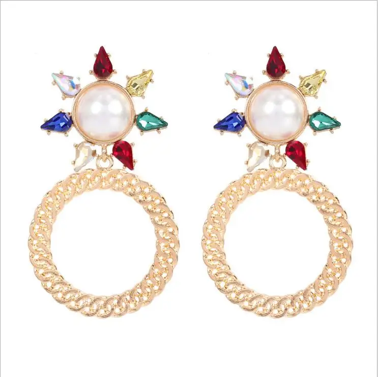 

New Fashion Pearl Round Circle Earrings Pearl Rhinestone For Fashion Women Jewelry