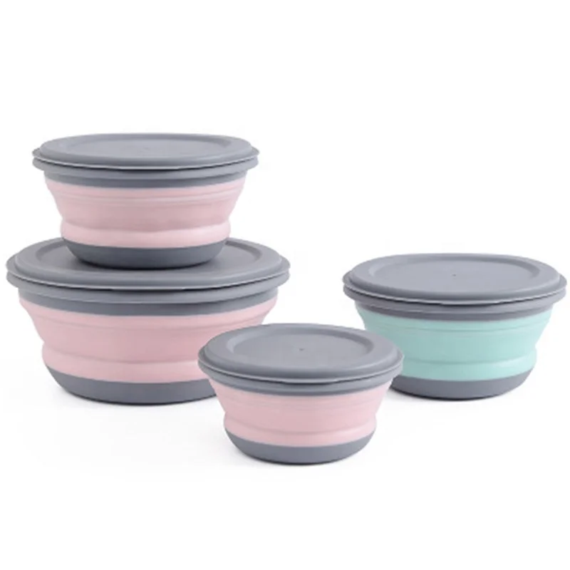 

Plastic Folding Outdoors Portable Covered Bowl, Pink/green