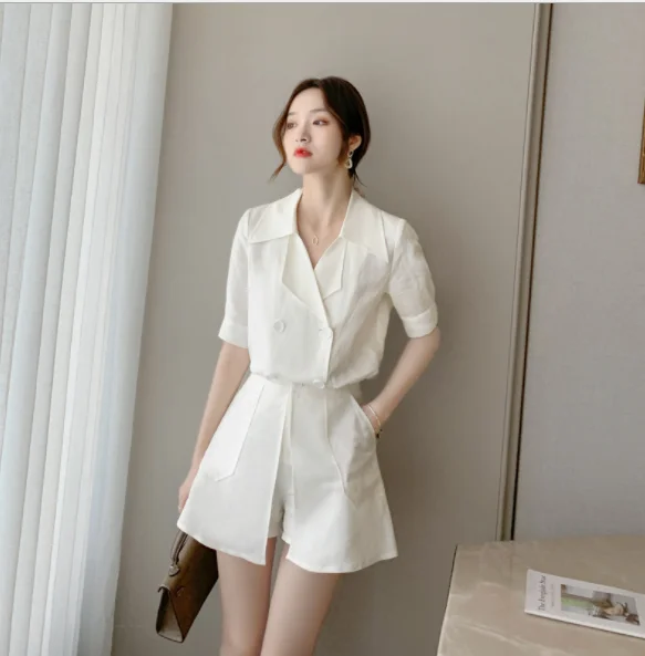 

up-1428r Summer Women Clothes Set White Blouse+Shorts