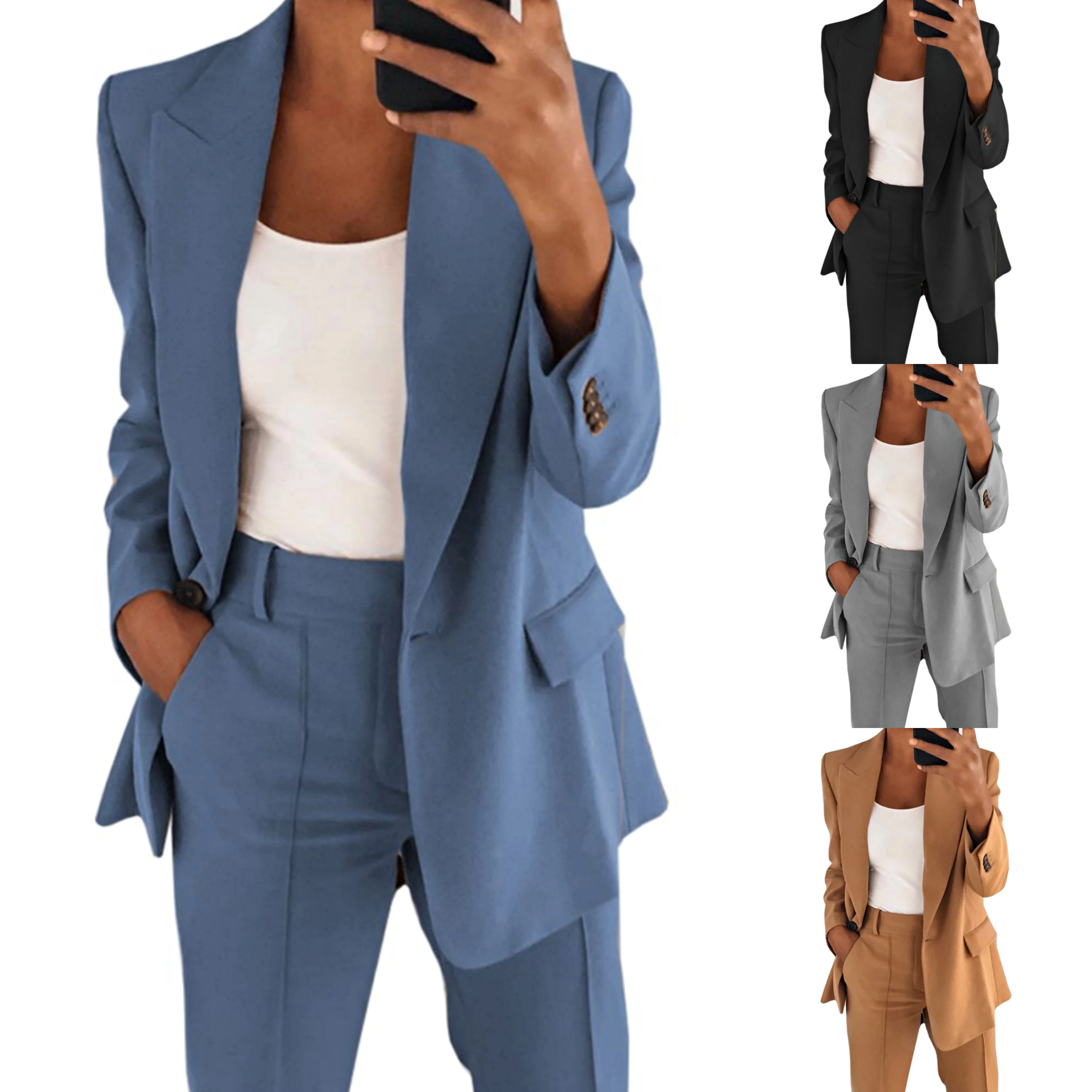 

Autumn Solid Color Lapel Slim Office Ladies Work Wear Coats Business Career Women Formal 2 Pieces Blazer Pant Suits