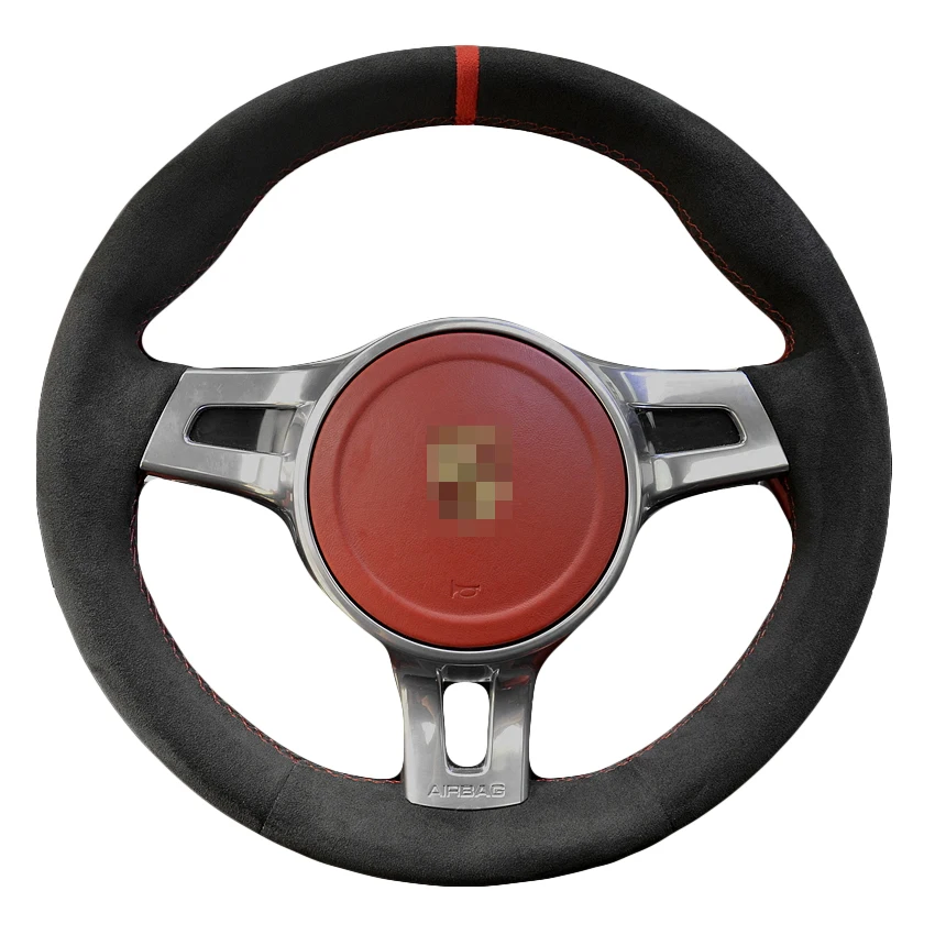 

Custom Hand Stitching Black Suede Steering Wheel Cover for Porsche 977 911 991 RS