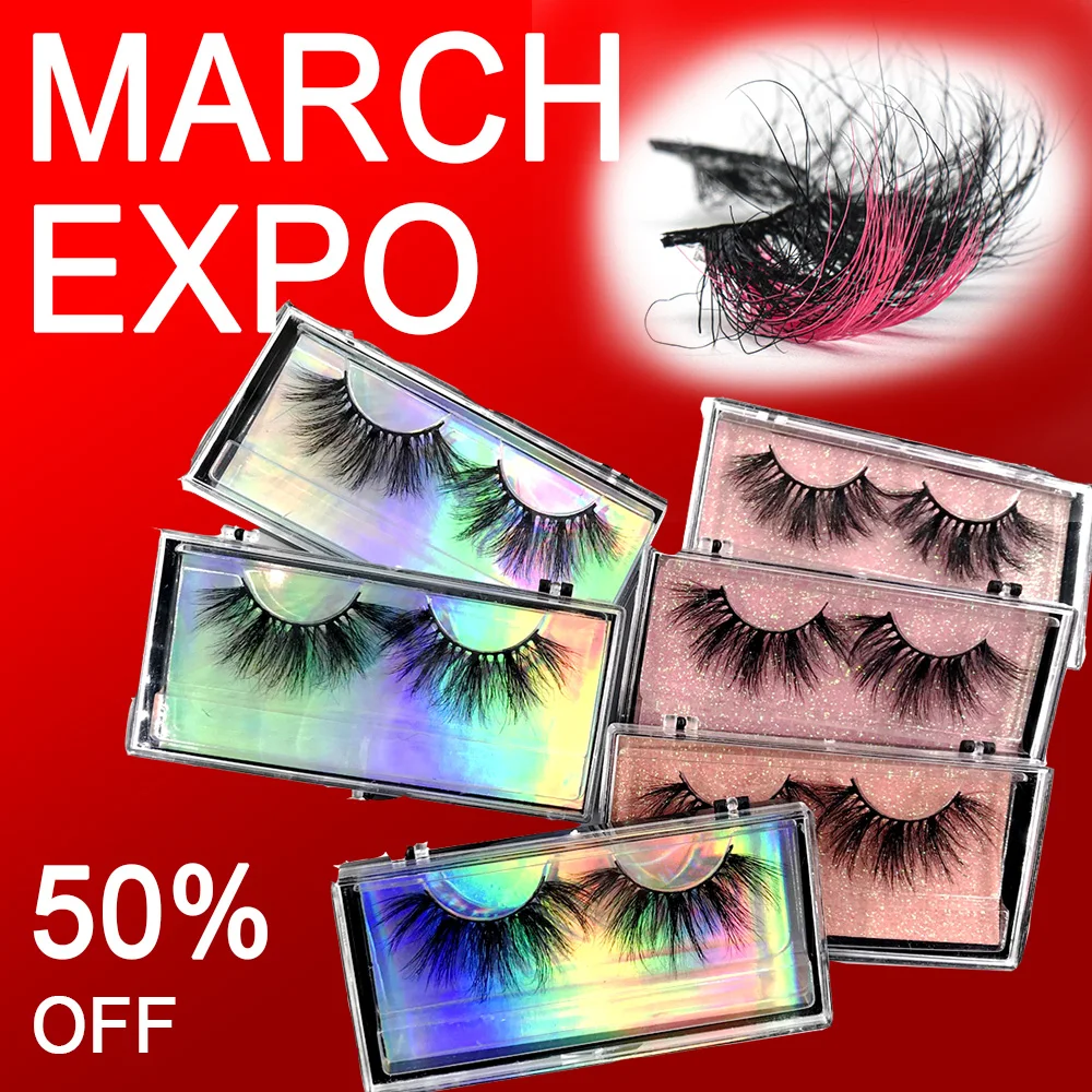 

March Expo Offers supplies dropshipping color lashes trays 25mm 3d mink eyelashes case mink lashses with custom packaging