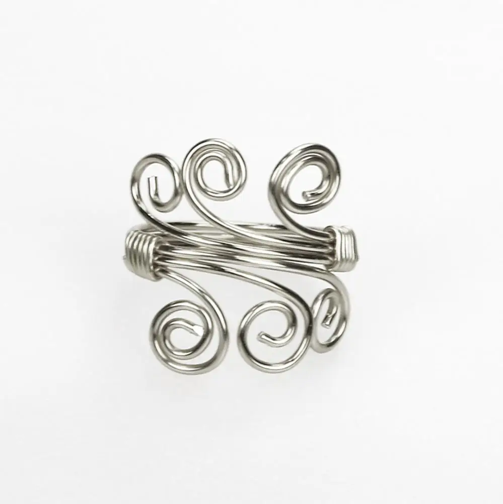 

925 Silver Plate Spiral Toe Wire Wrapping Adjustable Ring, Picture