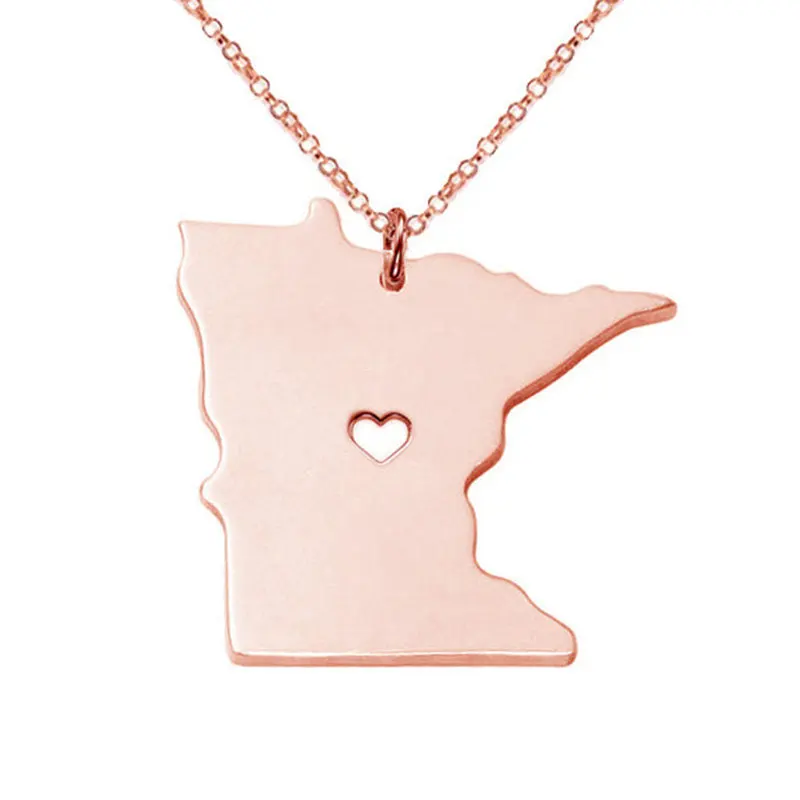

2020 Fashion Popular Gift Stainless Steel Gold Plated USA State Minnesota Map Shape Pendant Jewelry Necklace, Silver,gold,rose gold