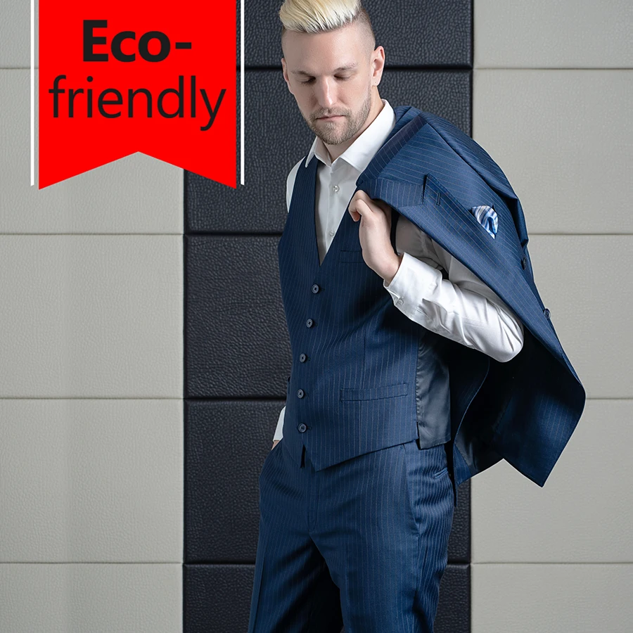 

Eco-friendly Top Grade Men Suits 3 Pieces 100%Virg Wool Formal Man Suit Tuxedos Party Wedding Blazers Pants Vest For Men