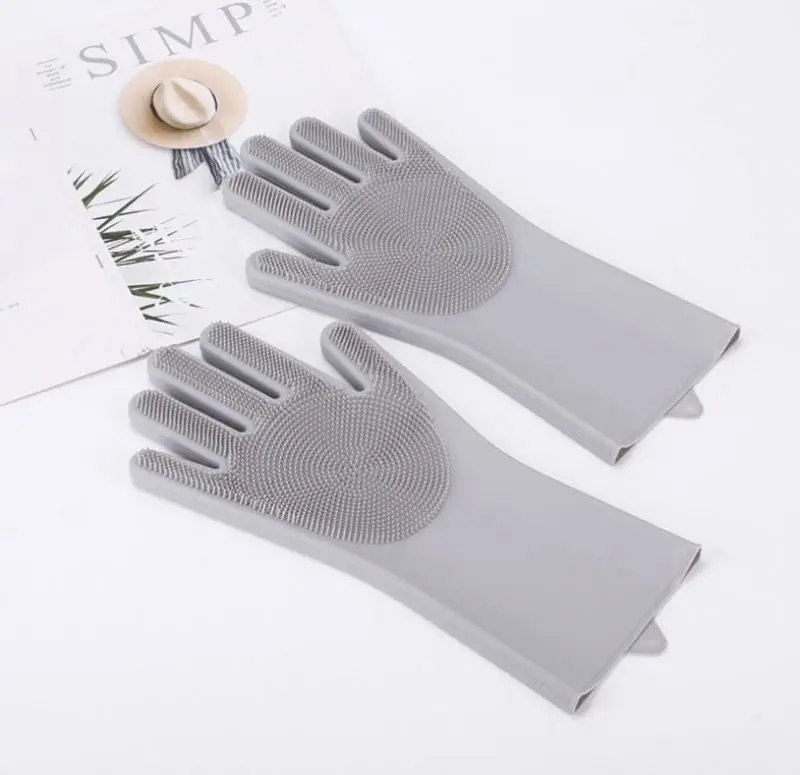 

Dishwashing silicone gloves kitchen scrubbing silicone cleaning gloves insulation magic kitchen housework cleaning gloves
