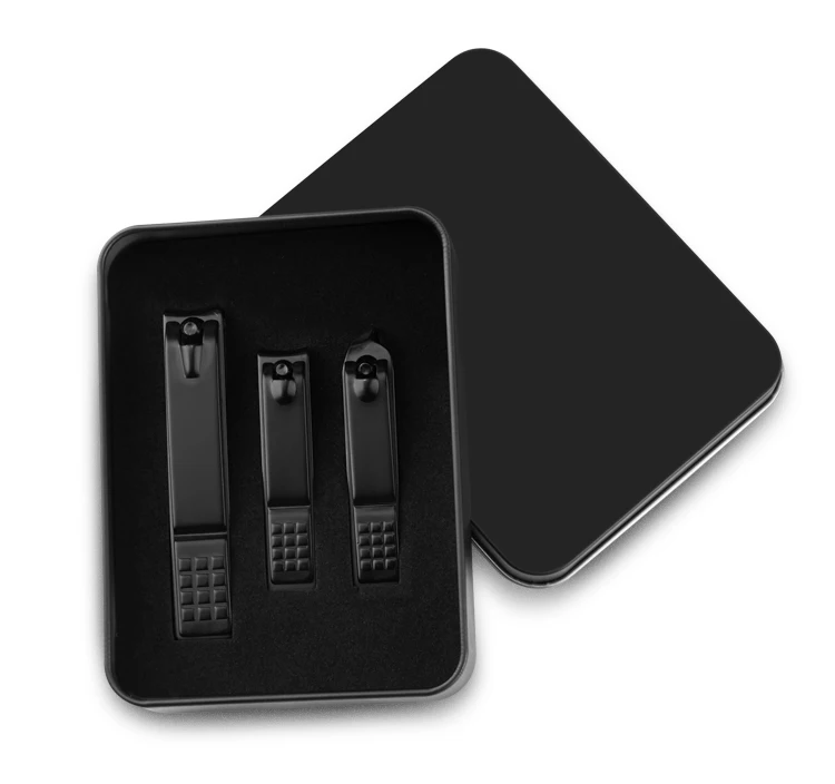 

HIgh Quality 3pcs Stainless Steel Black Nail Clippers Set With Metal Case