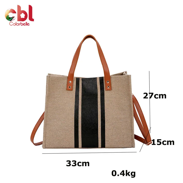 

Fashion New Color Matching Weaving Big Handbag Fashion laptop Women Straw canvas tote bag leather handle Handbag bag, Nature