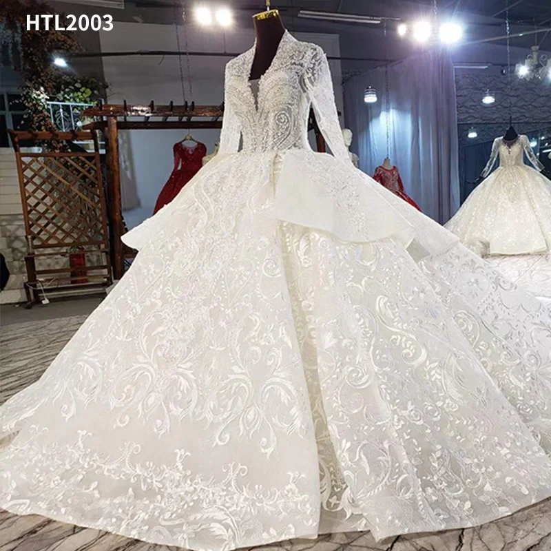 

Jancember AHTL2003 2020 long sleeve luxurious applique fashion wedding bridal dress