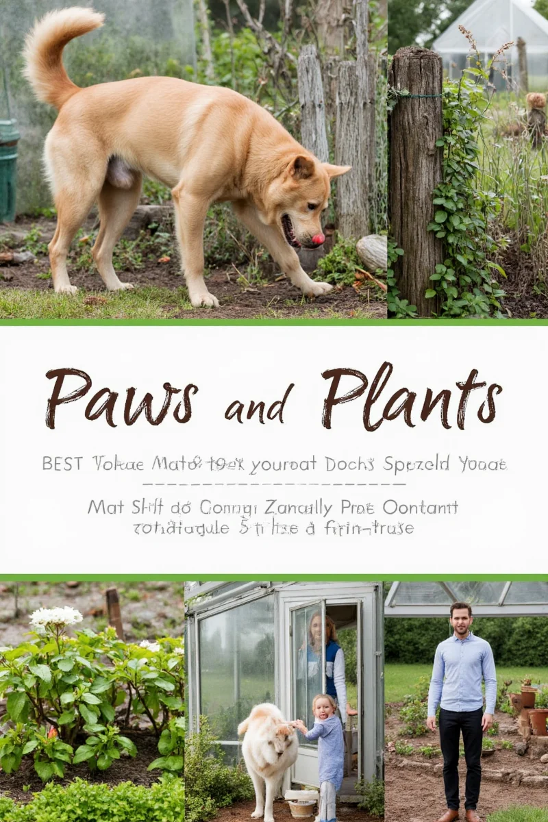 Greenhouse corner with lounge chair, pet bed, and hanging planters